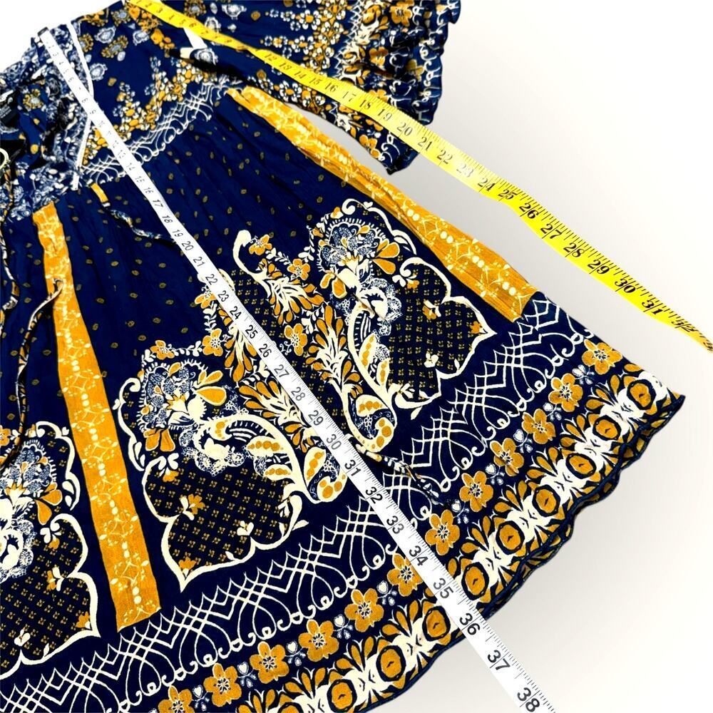 Millenium New Top Blouse Tunic Dress Womens L Bohemian Paisley Navy Gold Peasant - Picture 11 of 12